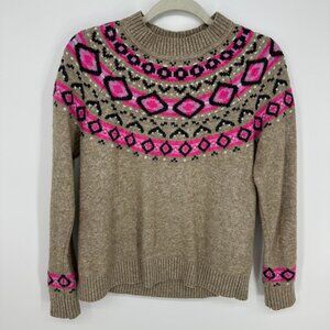 3/$25 LOFT Fair Isle Sweater XS Womens Crew Neck Pullover Pink